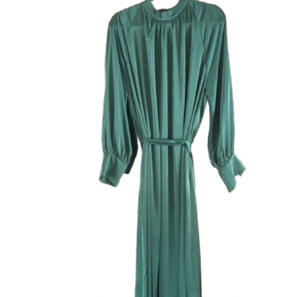 NWOT H&M Silky High Neck Green Midi Dress
